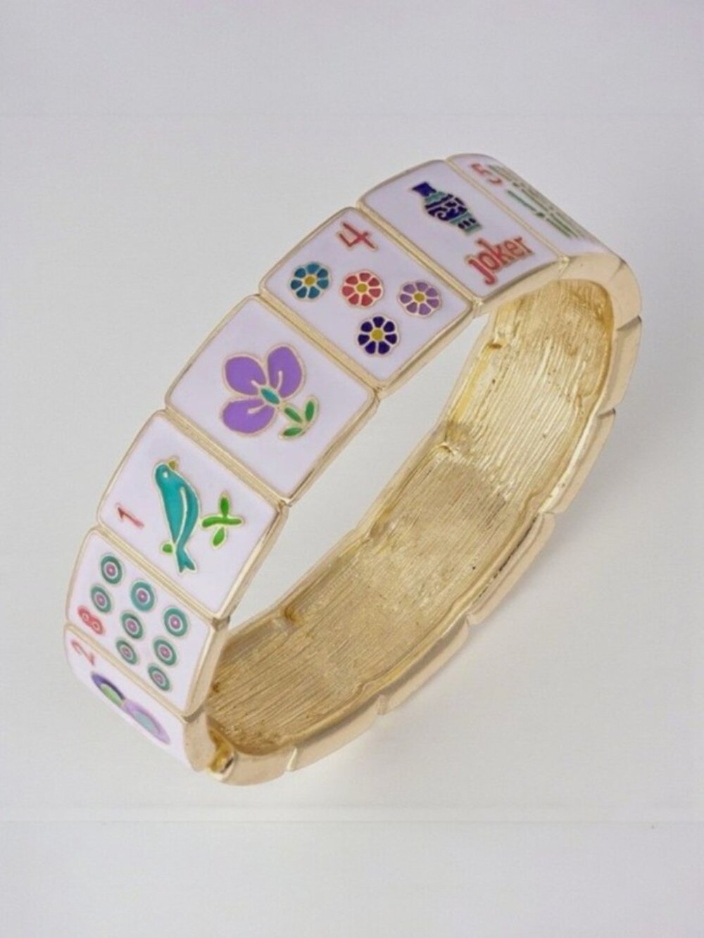 Mahjong Tile Bracelet Gold Hinged Bangle Enamel Statement Bracelet NWT